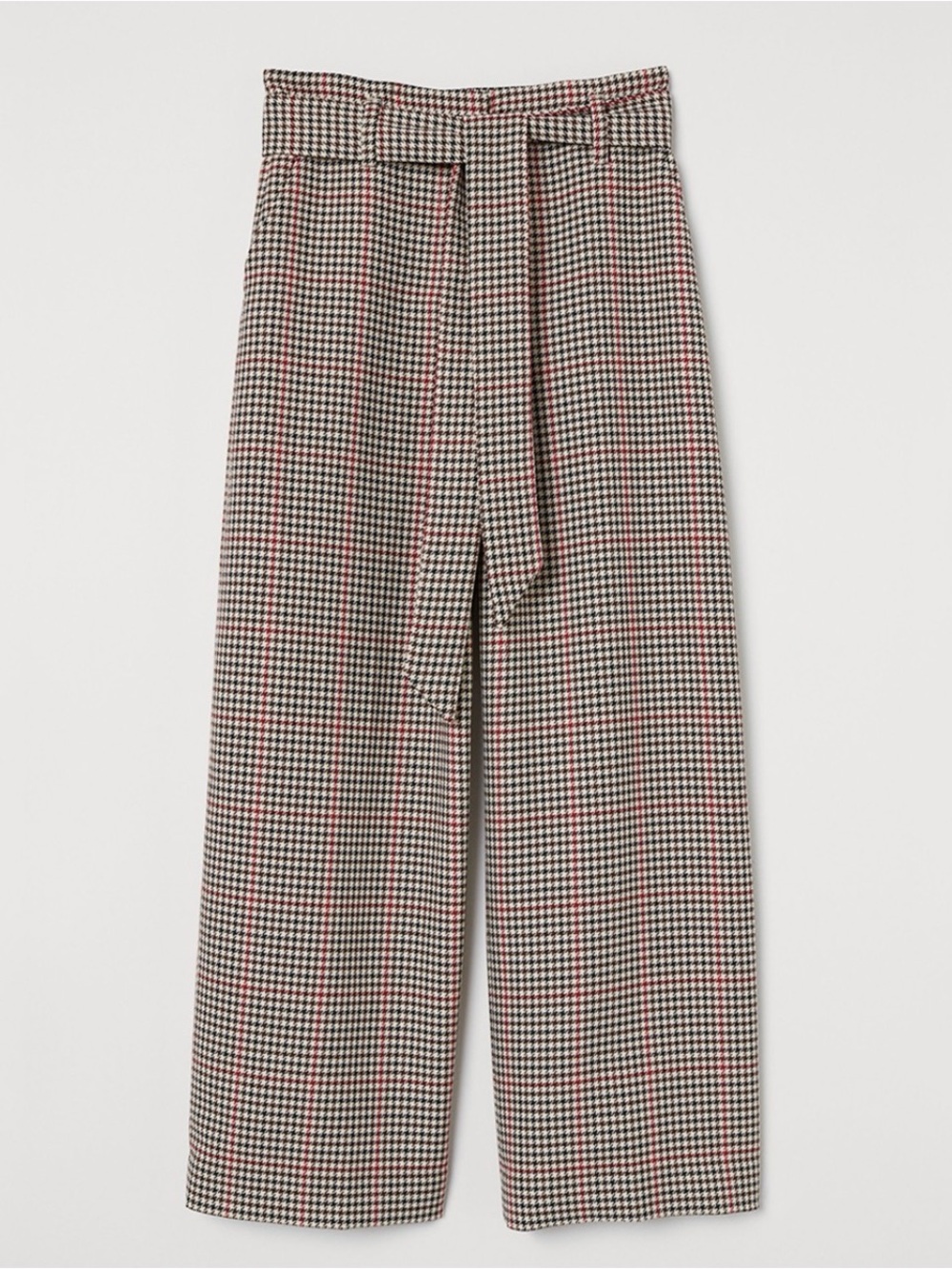 High Waist Wide Leg Crop Plaid Trousers with Belt